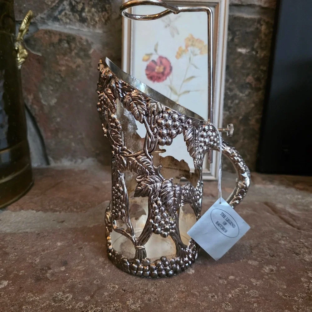Vintage Godinger Bacchus Silver Plated Wine Bottle Holder Grapevine Decanter